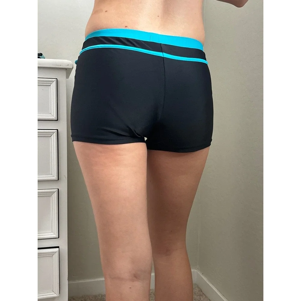 Women Black Turquoise Blue Boy Short Swim Bottoms Plus Size‎ xs